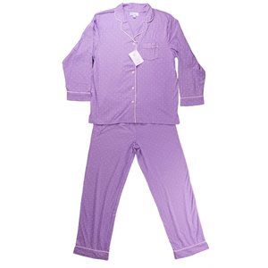 Pajamagram Pajama 2 Piece Purple Polka Dot Button Front Women's Medium Boyfriend